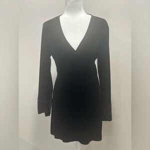 Long Sleeve Studded Accent Black Knee High Dress Size Large Nwt